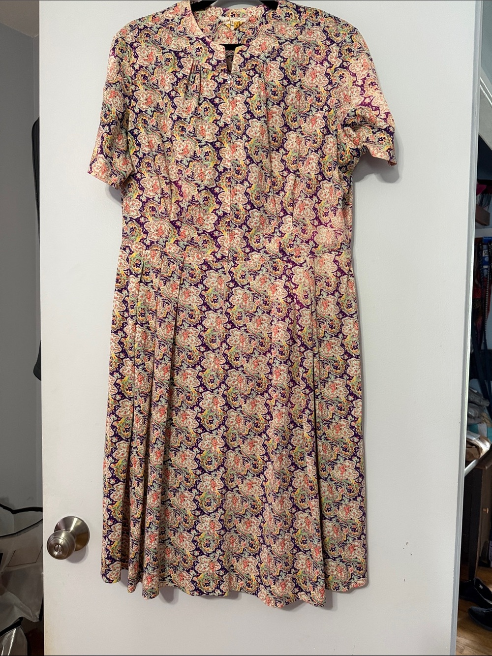 Vintage Koret Floral Midi House Dress in Pink, Purple, Cream, Green